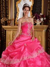 Strapless Floor Length Corset Quinceanera Dress In Hot Pink