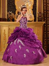 Designer Dark Magenta Appliqued Dress To Quinceanera Party