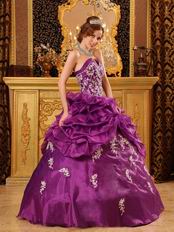 Designer Dark Magenta Appliqued Dress To Quinceanera Party