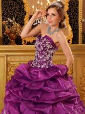 Designer Dark Magenta Appliqued Dress To Quinceanera Party