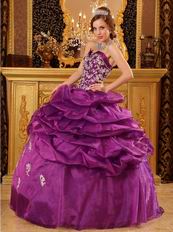 Designer Dark Magenta Appliqued Dress To Quinceanera Party