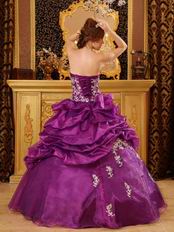 Designer Dark Magenta Appliqued Dress To Quinceanera Party