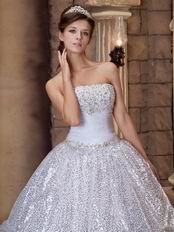 Strapless Silver Sequin Pick-ups Decorate Quinceanera Dress