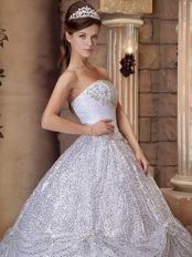 Strapless Silver Sequin Pick-ups Decorate Quinceanera Dress