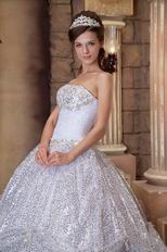 Strapless Silver Sequin Pick-ups Decorate Quinceanera Dress