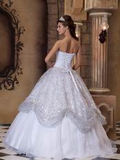 Strapless Silver Sequin Pick-ups Decorate Quinceanera Dress