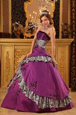 Dark Magenta And Printed Zebra Layers Skirt Quinceanera Gown