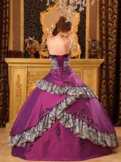 Dark Magenta And Printed Zebra Layers Skirt Quinceanera Gown