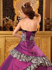 Dark Magenta And Printed Zebra Layers Skirt Quinceanera Gown