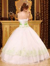 White Quinceanera Dress With Spring Green Embroidery