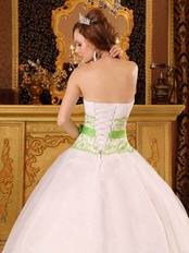 White Quinceanera Dress With Spring Green Embroidery