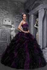 Ruffled Skirt Grap And Black Puffy Quinceanera Dress For Sale