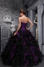 Ruffled Skirt Grap And Black Puffy Quinceanera Dress For Sale