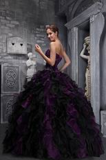 Ruffled Skirt Grap And Black Puffy Quinceanera Dress For Sale