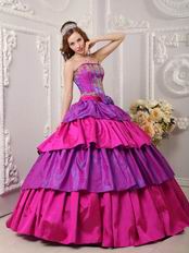 Purple And Fuchsia Layers Quinceanera Dress With Applique