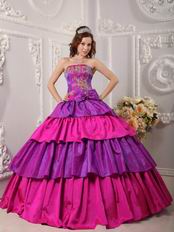 Purple And Fuchsia Layers Quinceanera Dress With Applique