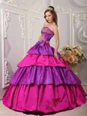 Purple And Fuchsia Layers Quinceanera Dress With Applique