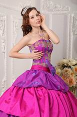 Purple And Fuchsia Layers Quinceanera Dress With Applique