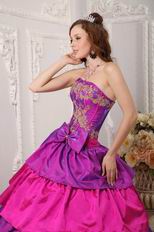 Purple And Fuchsia Layers Quinceanera Dress With Applique