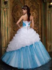 Halter Top White and Blue Quinceanera Dress With Beading