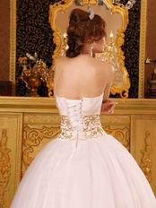 Fitted White Ancient Palace Ball Dress With Gold Embroidery