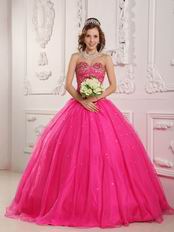 Hot Pink Sweetheart Beaded Quinceanera Gown Princess Wear