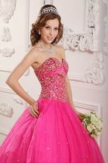 Hot Pink Sweetheart Beaded Quinceanera Gown Princess Wear