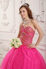 Hot Pink Sweetheart Beaded Quinceanera Gown Princess Wear