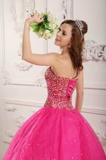 Hot Pink Sweetheart Beaded Quinceanera Gown Princess Wear