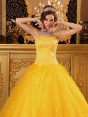 Bright Gold Yellow Quinceanera Dress With Spaghetti Straps