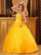 Bright Gold Yellow Quinceanera Dress With Spaghetti Straps