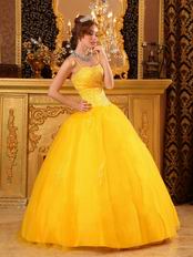 Bright Gold Yellow Quinceanera Dress With Spaghetti Straps