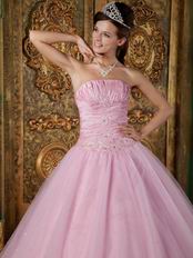 Top Designer Quinceanera Dress With Strapless Pink Tulle Skirt