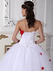 Princess Puffy White Quinceanera Dress With Wine Red