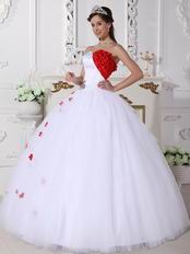 Princess Puffy White Quinceanera Dress With Wine Red