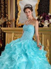 Beaded Sweetheart Aqua Ruffle Skirt Quinceanera Dress Cheap