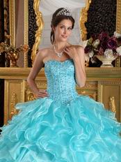 Beaded Sweetheart Aqua Ruffle Skirt Quinceanera Dress Cheap