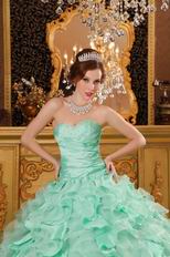 Sweetheart Pale Green Ruffled Ball Gown Winter Quinceanera Dress