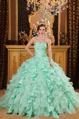 Sweetheart Pale Green Ruffled Ball Gown Winter Quinceanera Dress