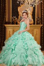Sweetheart Pale Green Ruffled Ball Gown Winter Quinceanera Dress