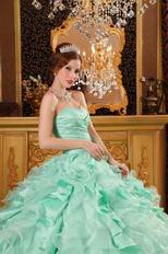 Sweetheart Pale Green Ruffled Ball Gown Winter Quinceanera Dress