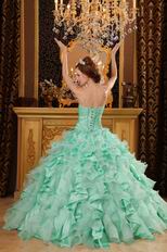 Sweetheart Pale Green Ruffled Ball Gown Winter Quinceanera Dress