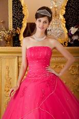 Girls In Deep Pink Quinceanera Dress With Crystals Decorate