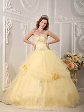 Yellow Quinceanera Handmade Dress With Appliqued Bottom