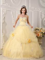 Yellow Quinceanera Handmade Dress With Appliqued Bottom