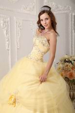 Yellow Quinceanera Handmade Dress With Appliqued Bottom