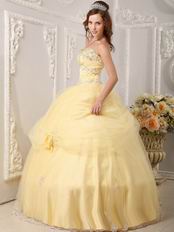 Yellow Quinceanera Handmade Dress With Appliqued Bottom