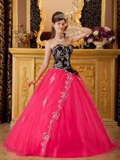 Applique Bodice Sweetheart Hot Pink Petite Quinceanera Dress