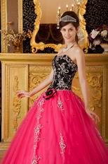 Applique Bodice Sweetheart Hot Pink Petite Quinceanera Dress