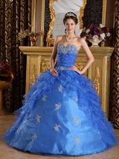 Sweetheart Ruffled Skirt Cerulean Organza Ball Gown Quinceanera
